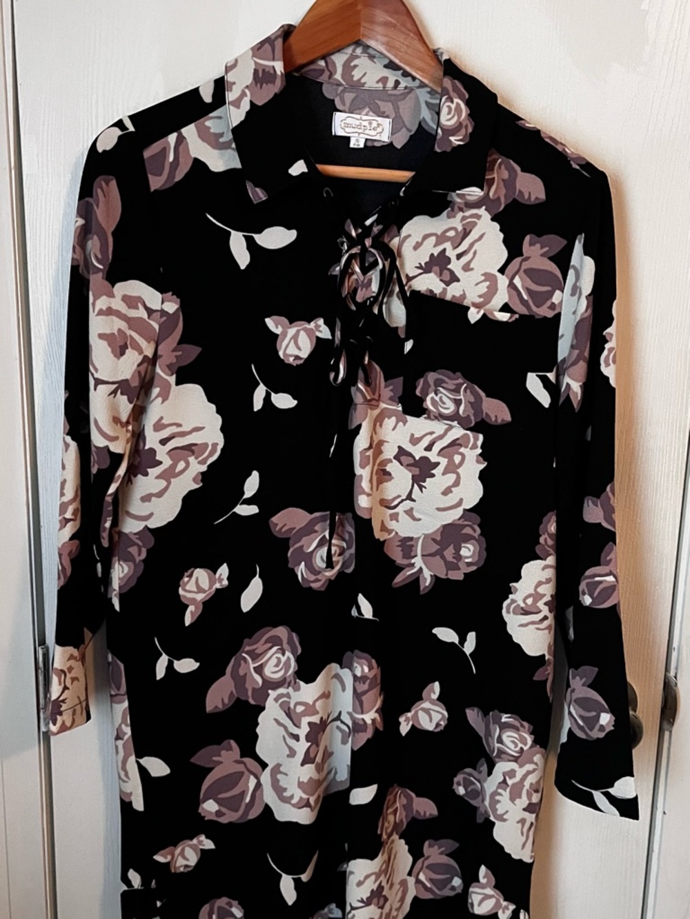 Mud Pie Women’s Black Cream Taupe Floral Dress w Pocket Small 4-6